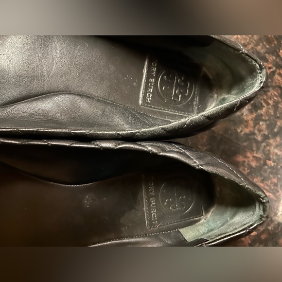 Tory Burch Black Quilted Leather Kaitlin Metal Cap Toe Ballet Flats Size 7 - Picture 6 of 9